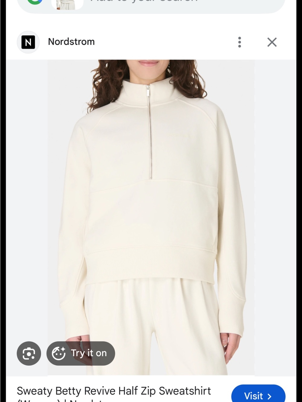 Sweaty Betty Cream Revive Half-Zip Sweatshirt